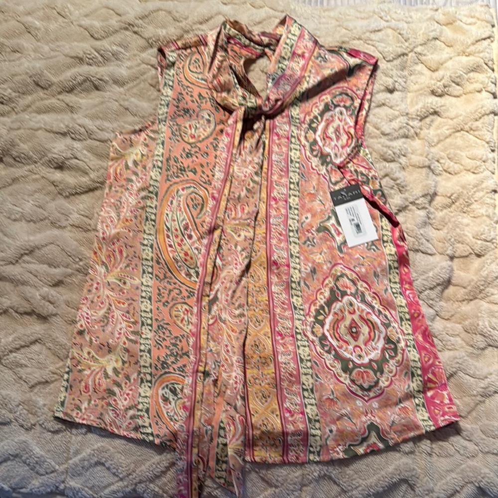 NWT Tahari Multicolor Paisley Blouse with Scarf